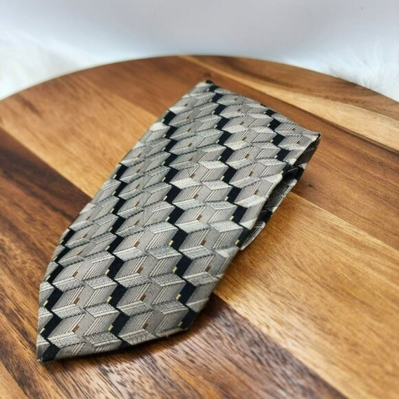 Roberto Villini Collezione Neck Tie Brown Black Tan 100% Silk Handmade 80s Vibes - Picture 8 of 8